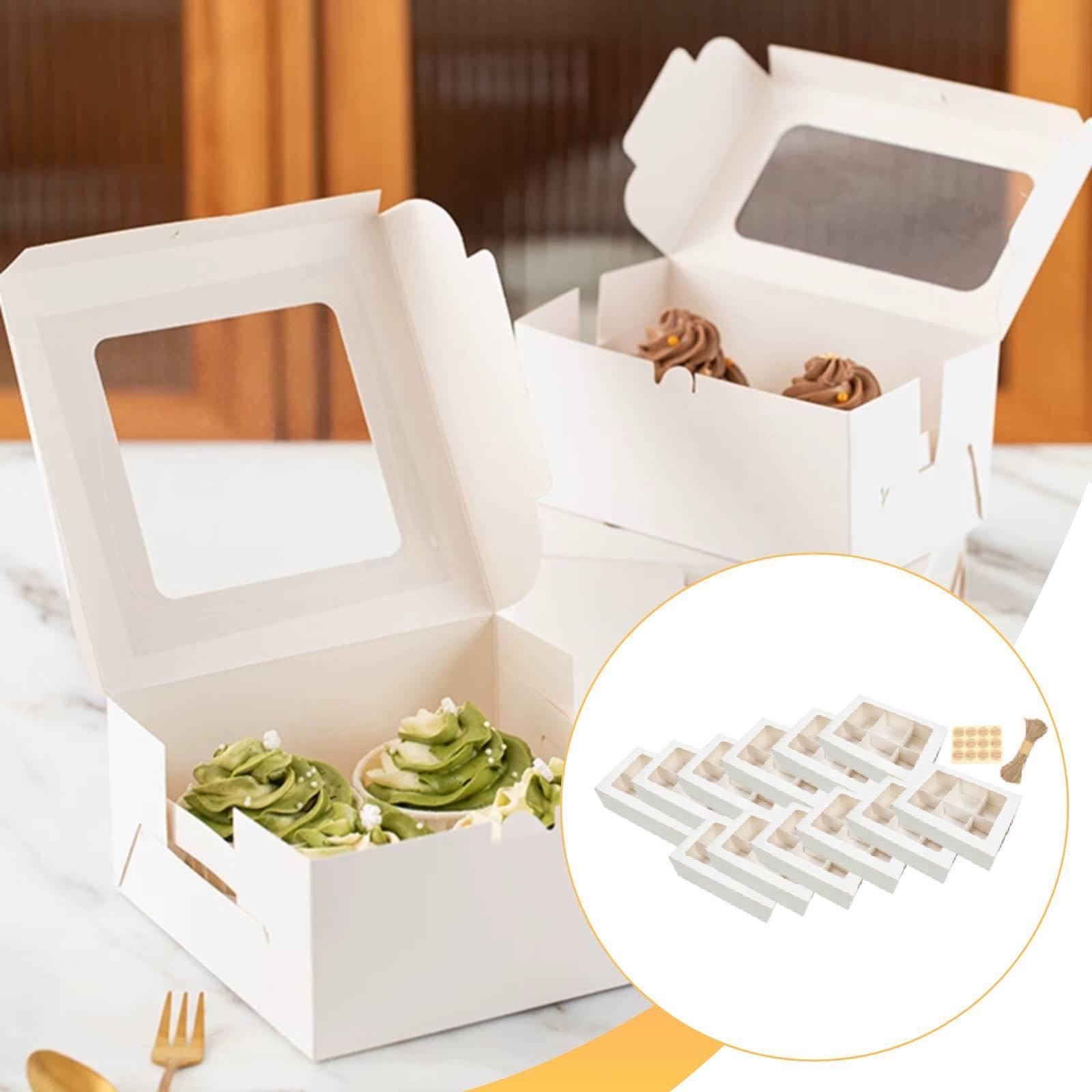 12 Pezzi Scatole Cupcake Porta Dessert Biscotti Dolci in Carta Sportello Trasparente Pronte All’uso Adatte per Compleanni Feste Shop Confezio, 6 Griglie