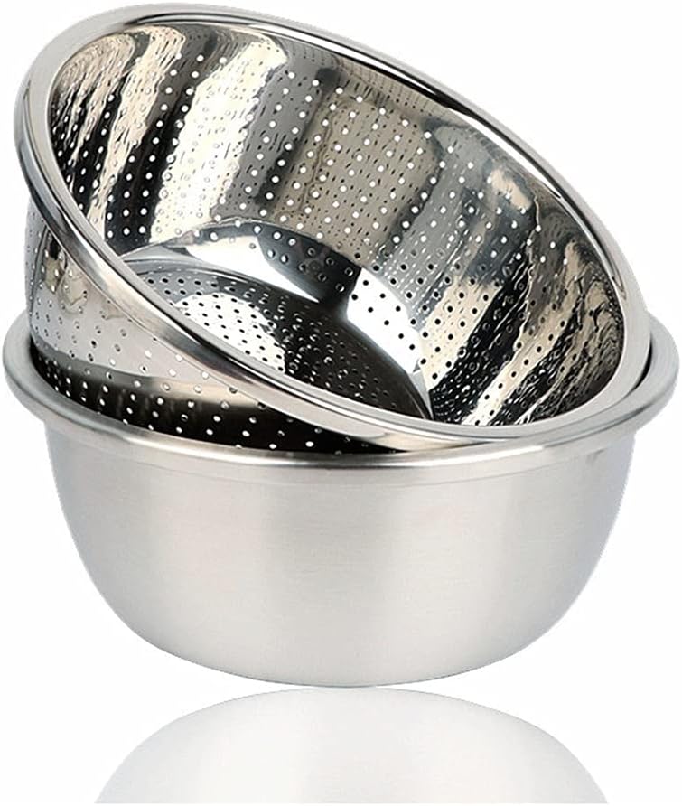 304 Stainless Steel Mixing Bowls, Stainless Steel Soup Basin Drain Basin 2 Piece Set For Space Saving Storage, Home, Refrigerator, And Kitchen Food Storage (30Cm+30Cm)