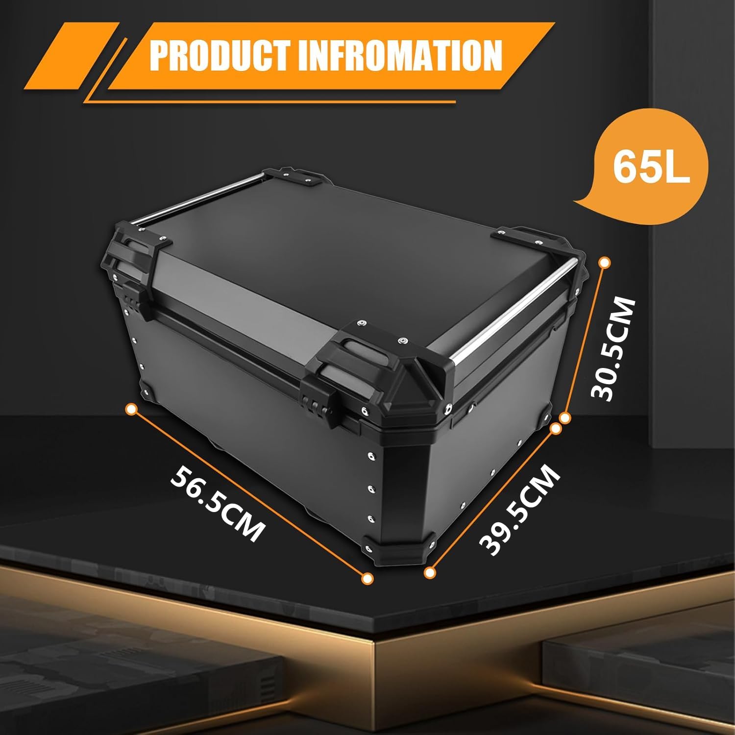 65L Top Case Moto, Coffre De Rangement Moto en Aluminium Topcase avec Serrure De Sécurité pour Rangement Casques, Aluminium Top Case Plupart des Motoes et Maxi Scooters (Noir)
