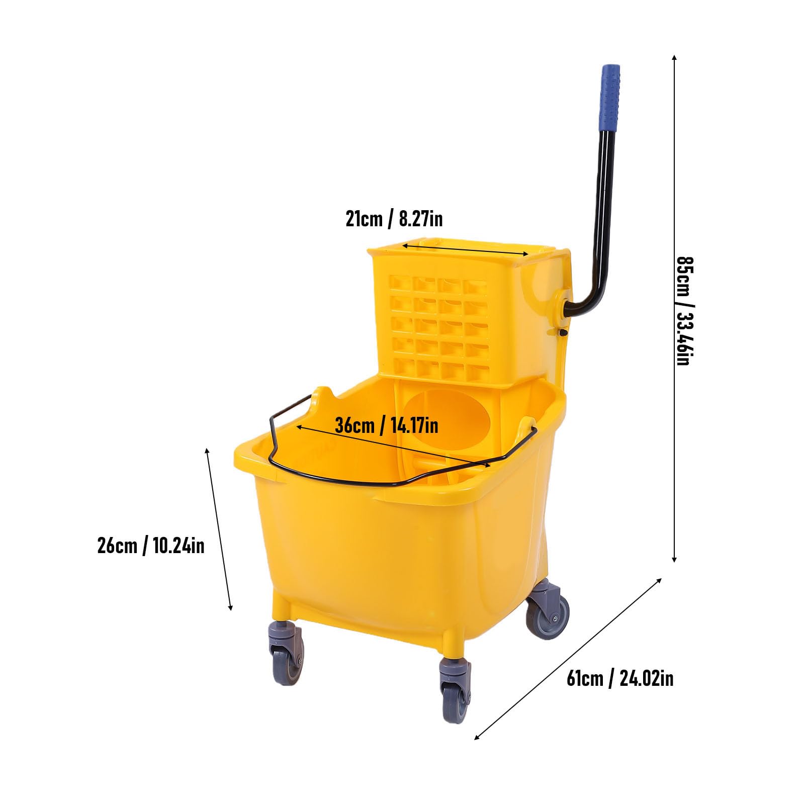 Cubo para Fregona Comercial de 32 litros, Cubo para Fregona Industrial con Ruedas y Asa, para para Limpieza de Pisos con Escurridor Lateral para Restaurante,