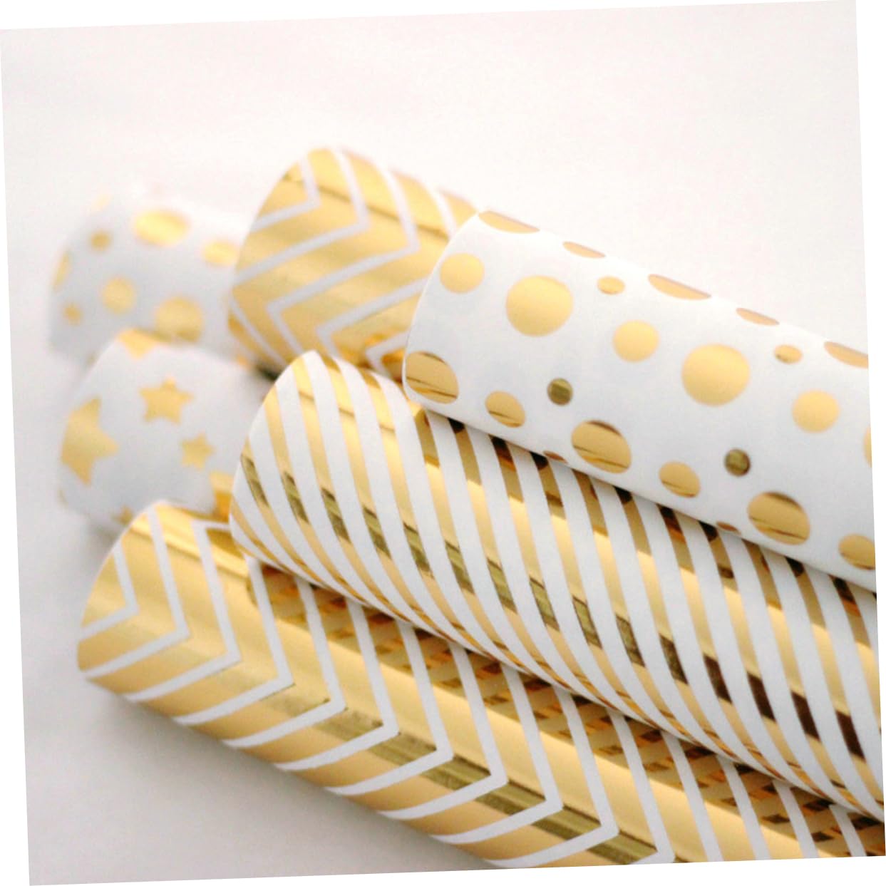 FRCOLOR Lot De 3 Rouleaux De Papier Doré De Luxe Motif Étoiles Pois Et Rayures Pour Anniversaire Mariage Fêtes 4 Pièces X 3