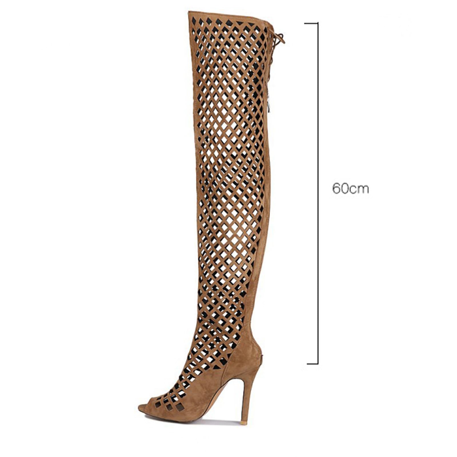 Damskie buty wędkarskie na kolanach Peep Toe Nagie Palce Szpilki Szpilka Hollow Mesh Zamek Błyskawiczny Sznurowadła Klub Nocny Impreza Festiwal Muzyka