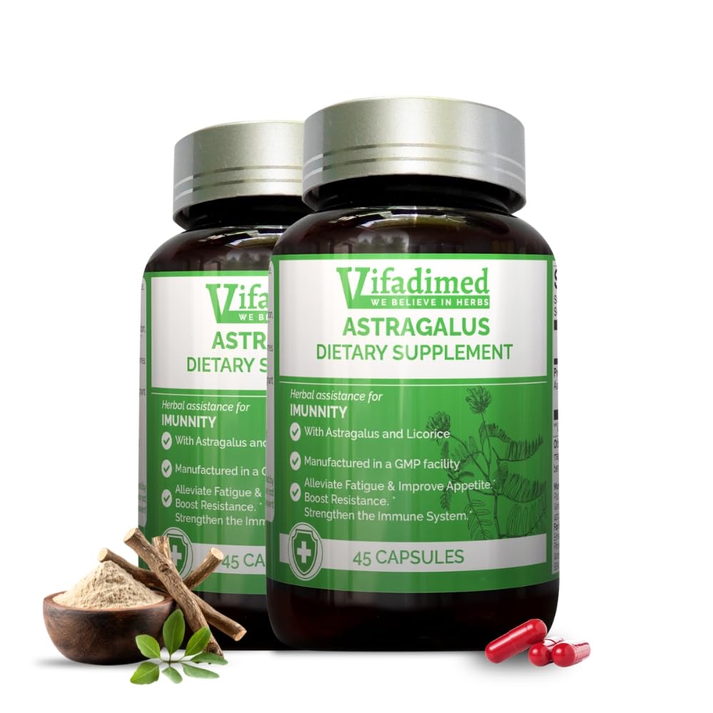 VIFADIMED® Astragalus Root Extract 10:1 Concentration, Huangqi Gancao Decoction, 6:1 Astragalus to Licorice, Immune Tonic, Respiratory Immune System Support. Convenient 90 Capsule 45 Count (Pack of 2)