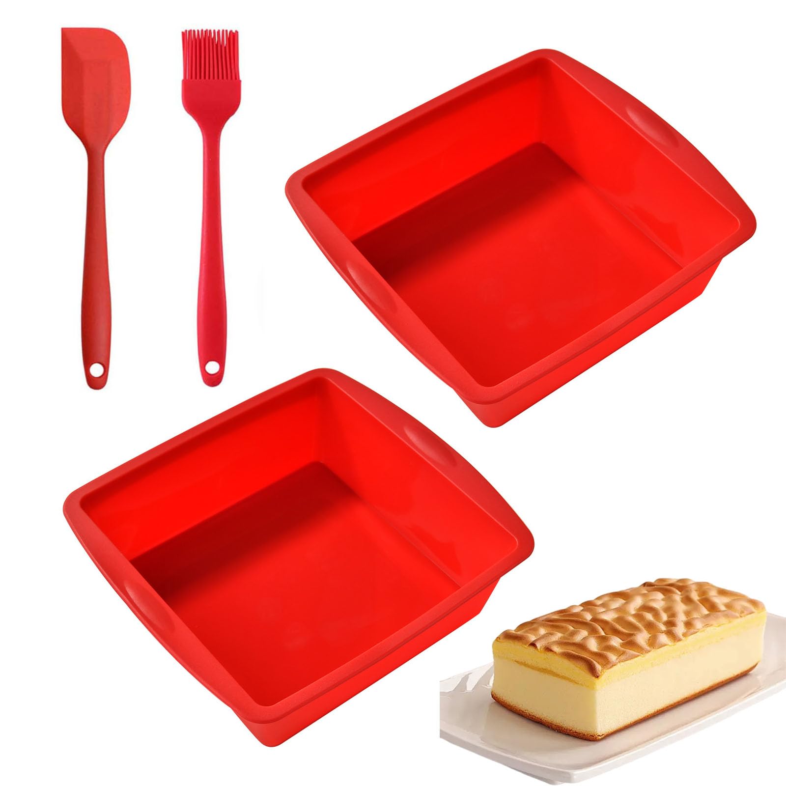 Square Shaped Cake Tin, 2PCS Silicone Square Baking Tin, 8 Inch Moulds BPA Free Baking Tray, Reusable Cake Baking Pans for Muffins Puddings Bread(Red)