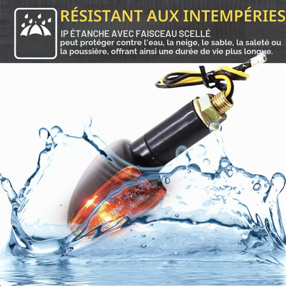 clignotant moto, 4 pièces 12V clignotants moto a ampoule, 2 manche court et 2 manche long, Petites flèches de moto universelles pour ATV Scooter Quad Cruiser Off Road, couleur ambre (4)