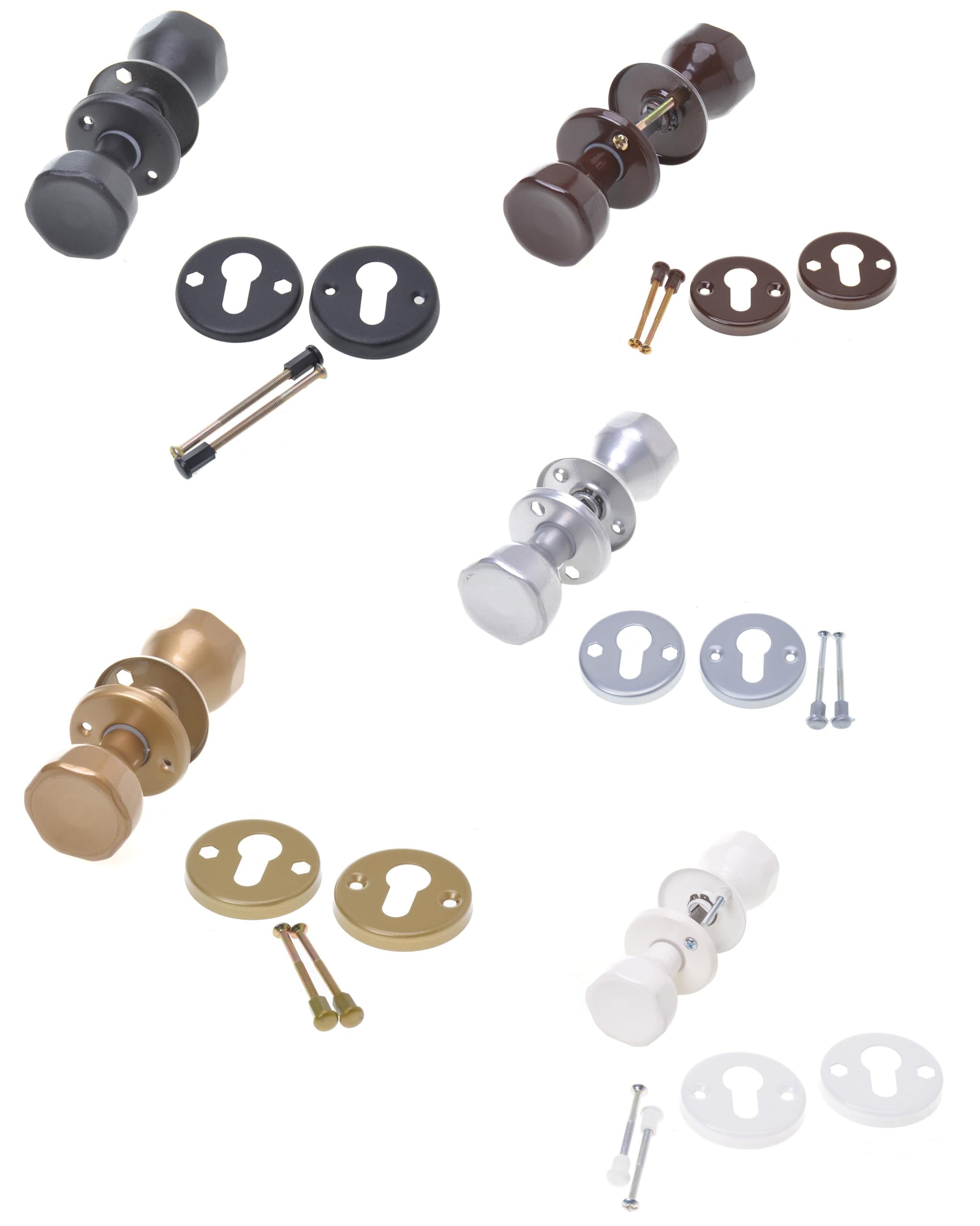 Bouton de porte rotatif avec rosace PZ | Poignée de porte | Set complet de boutons de porte avec boulons et vis (blanc)