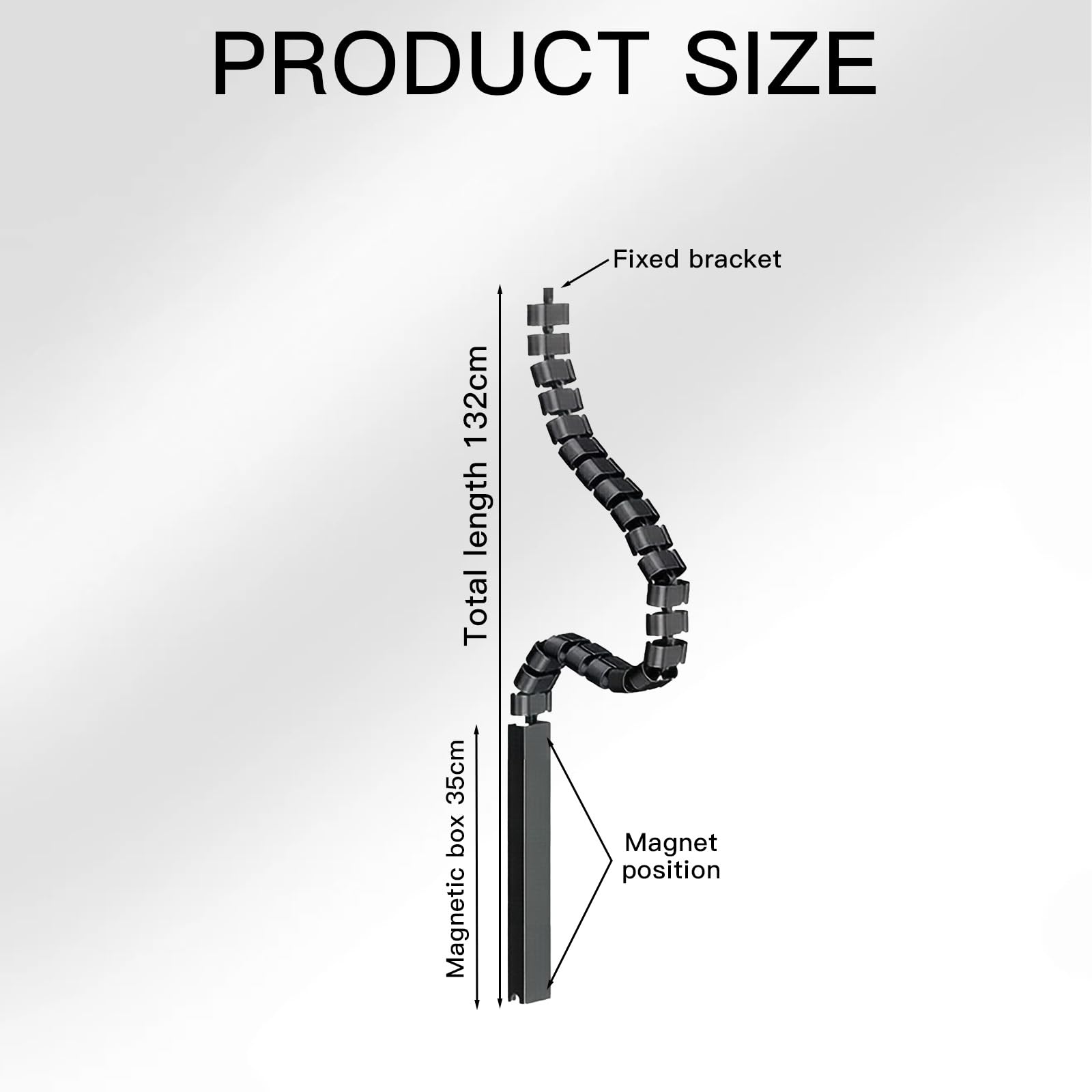 Kabelmanagement Magnetkanal, przewód do biurka, 132 cm elastyczny kanał kablowy, organizer kabli do pod biurkiem, do biurek o regulowanej wysokości i stałych biurek (czarny)