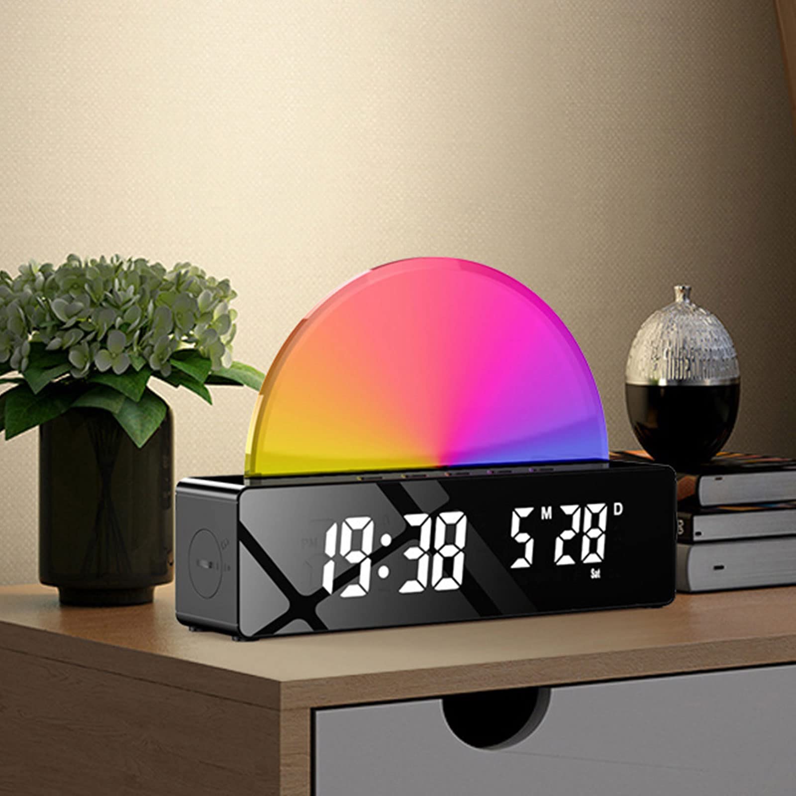 Sunrise Alarm Clock, Wake Up Light with Sunrise Simulation, USB Rechargeable Bedside Smart Lamps, Dimmable Multicolor Atmosphere Night Light Snooze Clock with Temperature Display for Kid Bedrooms