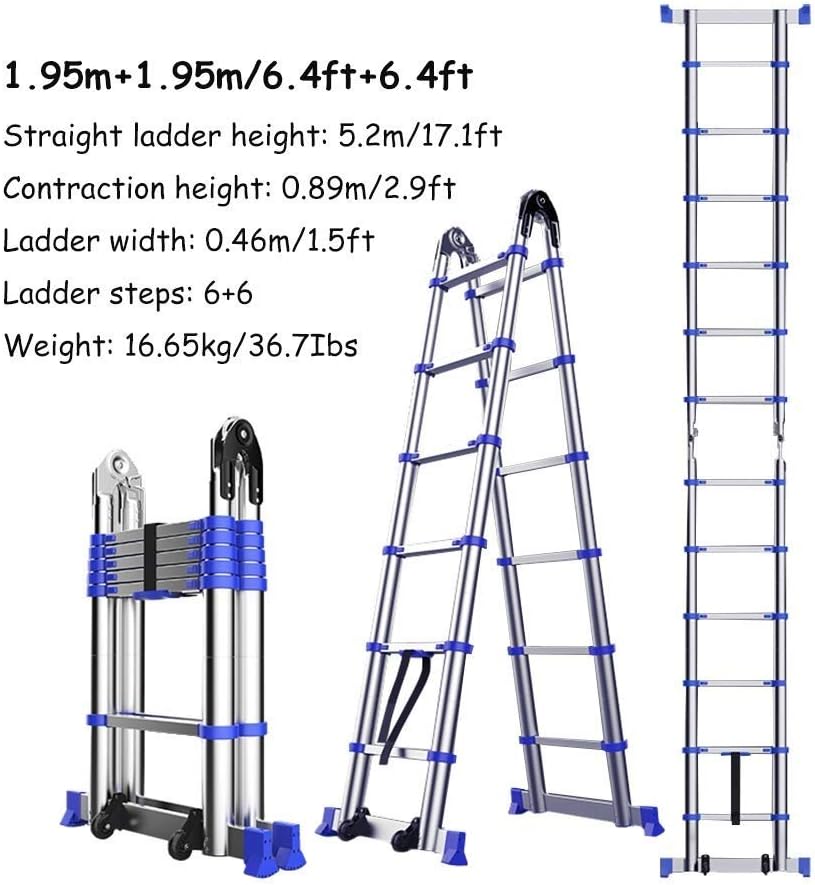 Telesladder Lightweight Aluminum A-Frame Extension Ladder 330 lb Capacity Portable Multipurpose Ladder with Support Bar 1.65m + 1.65m Ideal for Home Garden and DIY Projects