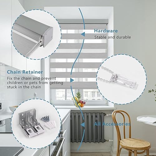 Miniatura 4 de KCO Persianas de doble capa con diseño de cebra, enrollables, traslúcidas para día y noche, con cubierta de cenefa, 42 pulgadas de ancho x 72