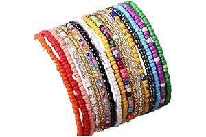17-Piece Rainbow Beaded Bracelets: A Statement of Bohemian Charm