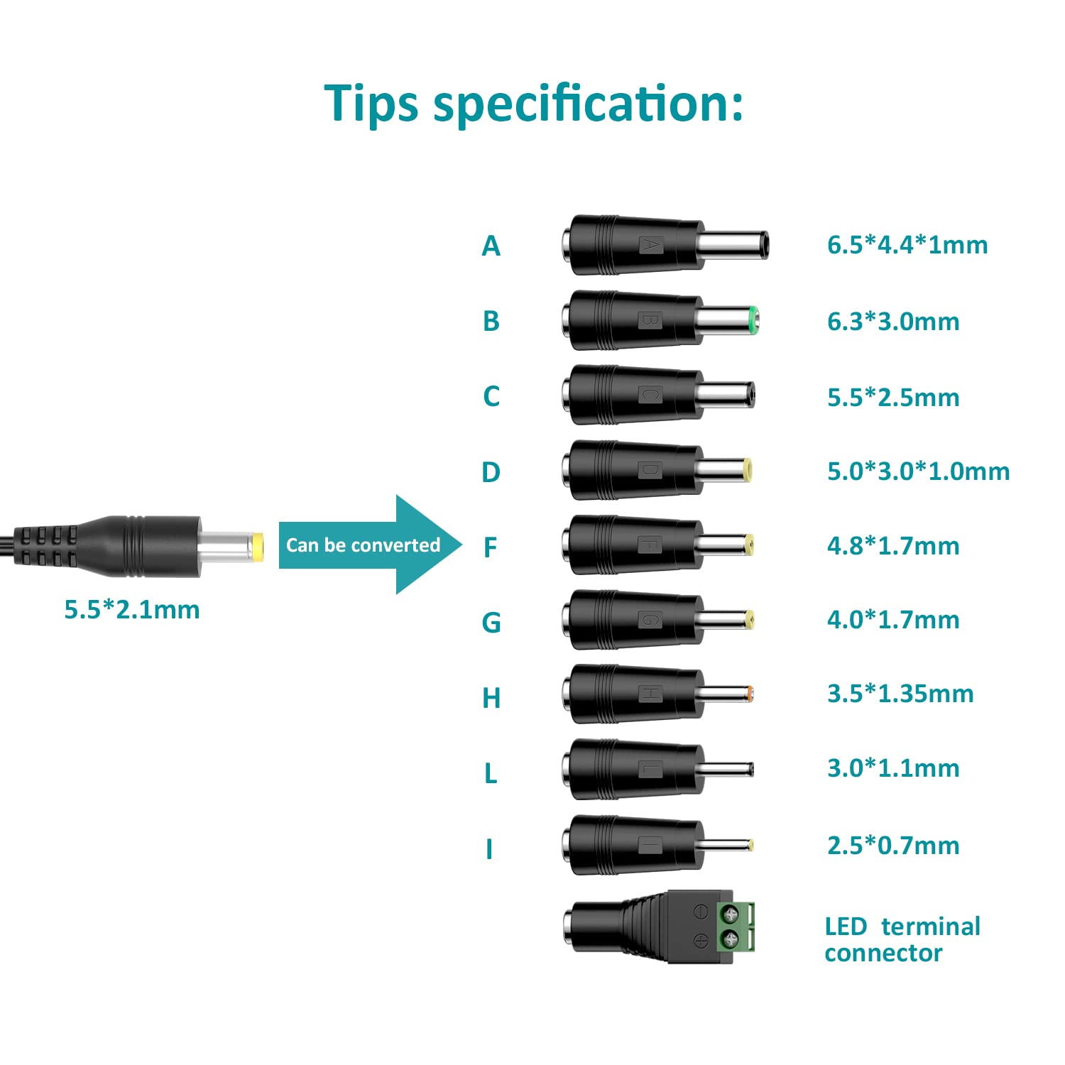 Basicvolt Universal AC Adapter 24V 1.5A Power Supply with 10 Interchangeable DC Plugs 24 Volt 1.5 Amp 1A 0.6A 0.5A Replacement Power Cord Charger for Ride On Toys Massage Gun LED Strip Lights
