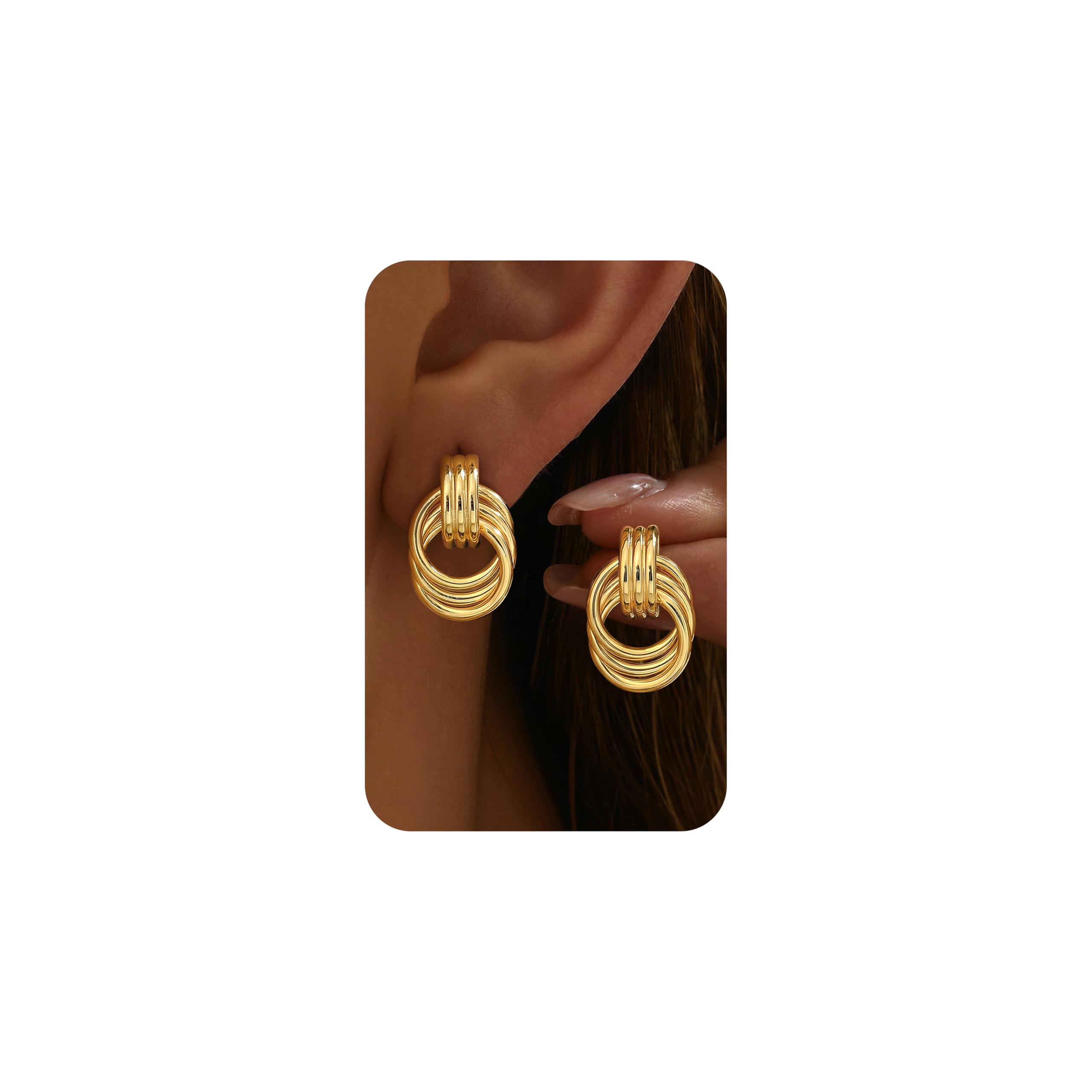 14K Gold Plated Knot Statement Earrings for Women Hypoallergenic Chunky Drop Dangle Earrings - Lightweight Fashion Accessories Gold