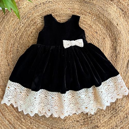 Image of Stanwells Kids Dress for Girls Black Velvet Baby Fancy Frocks for Baby Girls