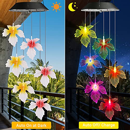 Image of Toodour Solar Wind Chimes, Color Changing Maple Leaf Wind Chime, LED Mobile Wind Chimes, Waterproof Outdoor Wind Chime Lights for Garden, Patio, Party, Window, Thanksgiving