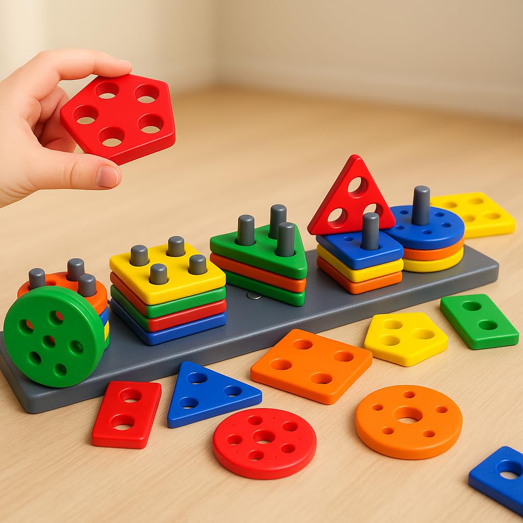 Kidsmate Geometric Plastic Blocks | Sorting & Stacking Toys for Toddlers & Kids | Indoor Games Develop Colorful Preschool Early Learning for 1-3 Year Old Boys & Girls - Multicolor-image-29
