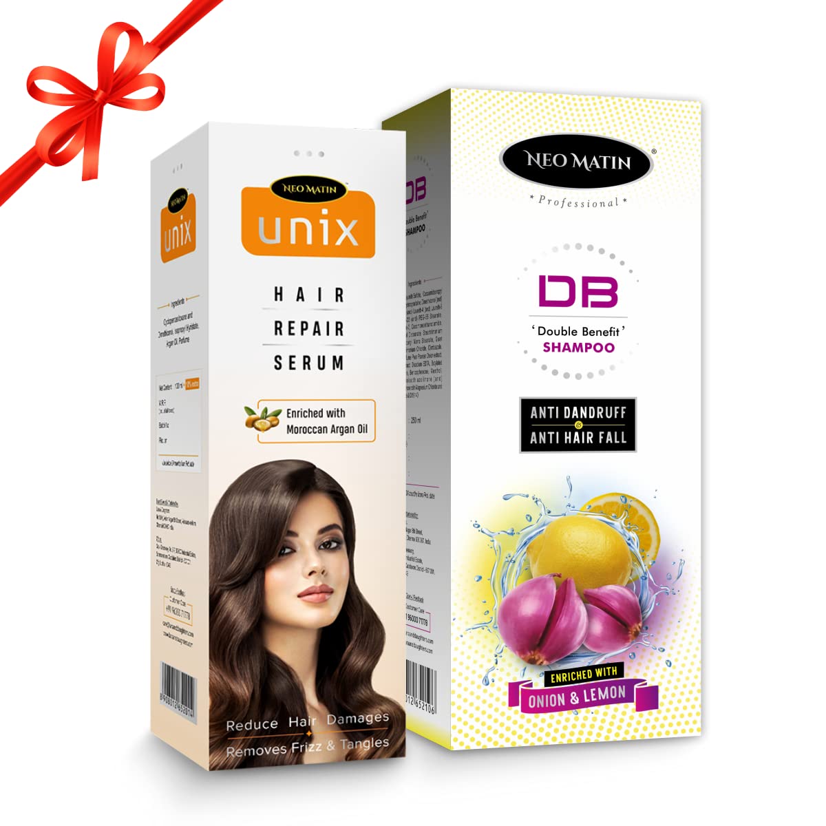 Neomatin | DB Anti Dandruff and Anti Hair Fall Shampoo (250ml) + Unix Hair Repair Serum (50ml) Hair Care & Style Combo