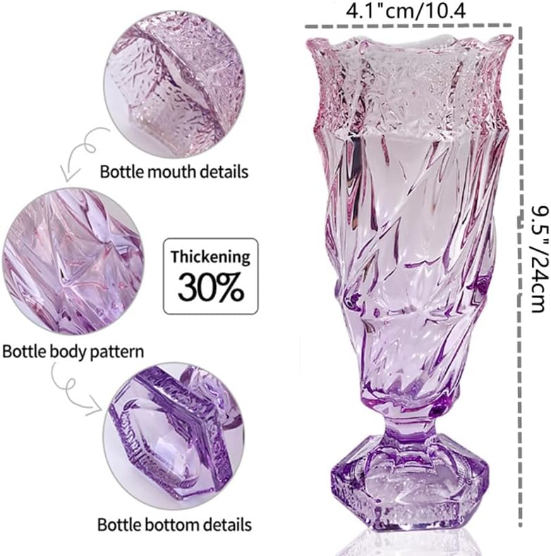 Miniatura 2 de Florero de cristal de 2.4 libras 9.5 pulgadas, estilo bohemio, para centros de mesa, boda, decoración del hogar florero de cristal (morado y rosa)