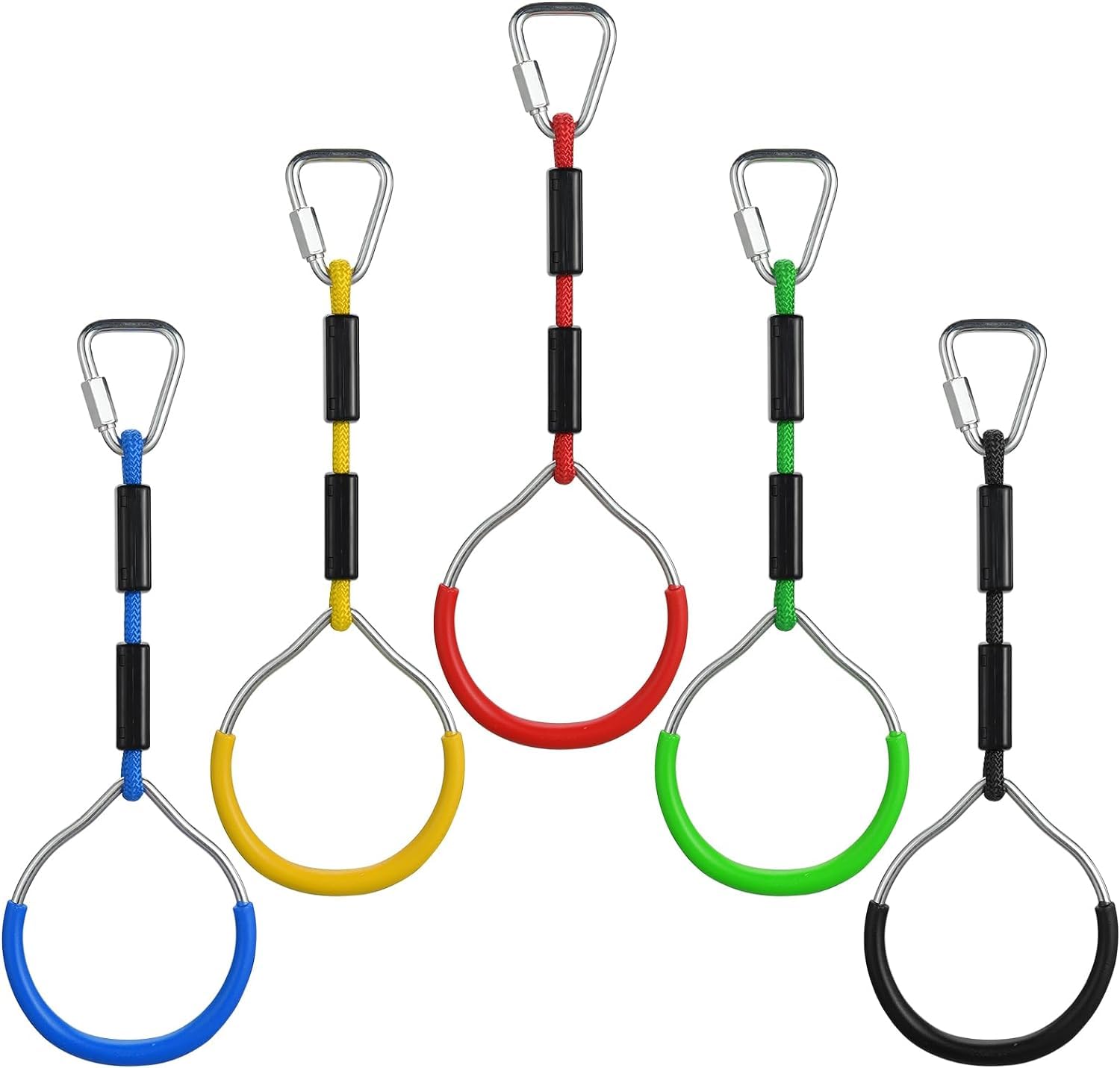 PELLOR Kinder Klettern Ringe, Multifunktions Turnringe, Multifunktions Trapeze Schaukel mit Kunststoff Turnringen Kinder Gymnastik Seilringe Gym Rings,für Garten Schaukel(5ER STÜCKE)