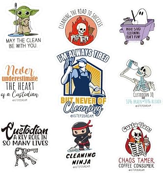 Custodial Workers Day Gift Stickers - Vinyl Decals for Scrapbook, Phone, Laptop - Funny Custodian Appreciation Decor with Inspirational Quotes