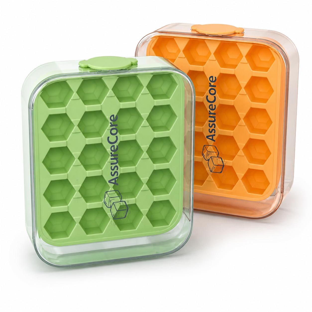 Silicone Ice Cube Trays with Lid (2 Pack) – Spill Proof, Easy Release, LFGB Food Grade Silicone, Stackable Ice Cube Moulds for Freezer, 40 Ice Cubes (Green)