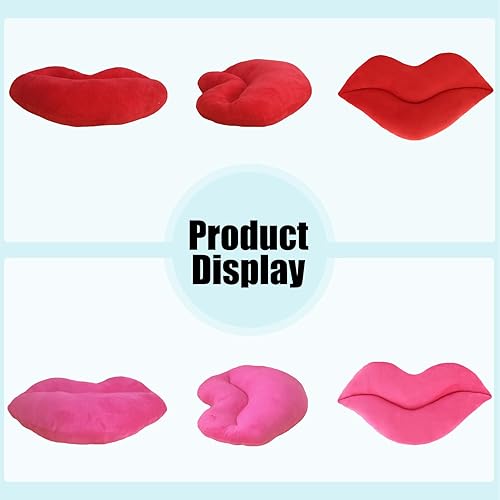 Miniatura 3 de 2PCS 11.8" almohada de labios de peluche abrazo juguete suave en forma de labio cojín decorativo (rosa + rojo)