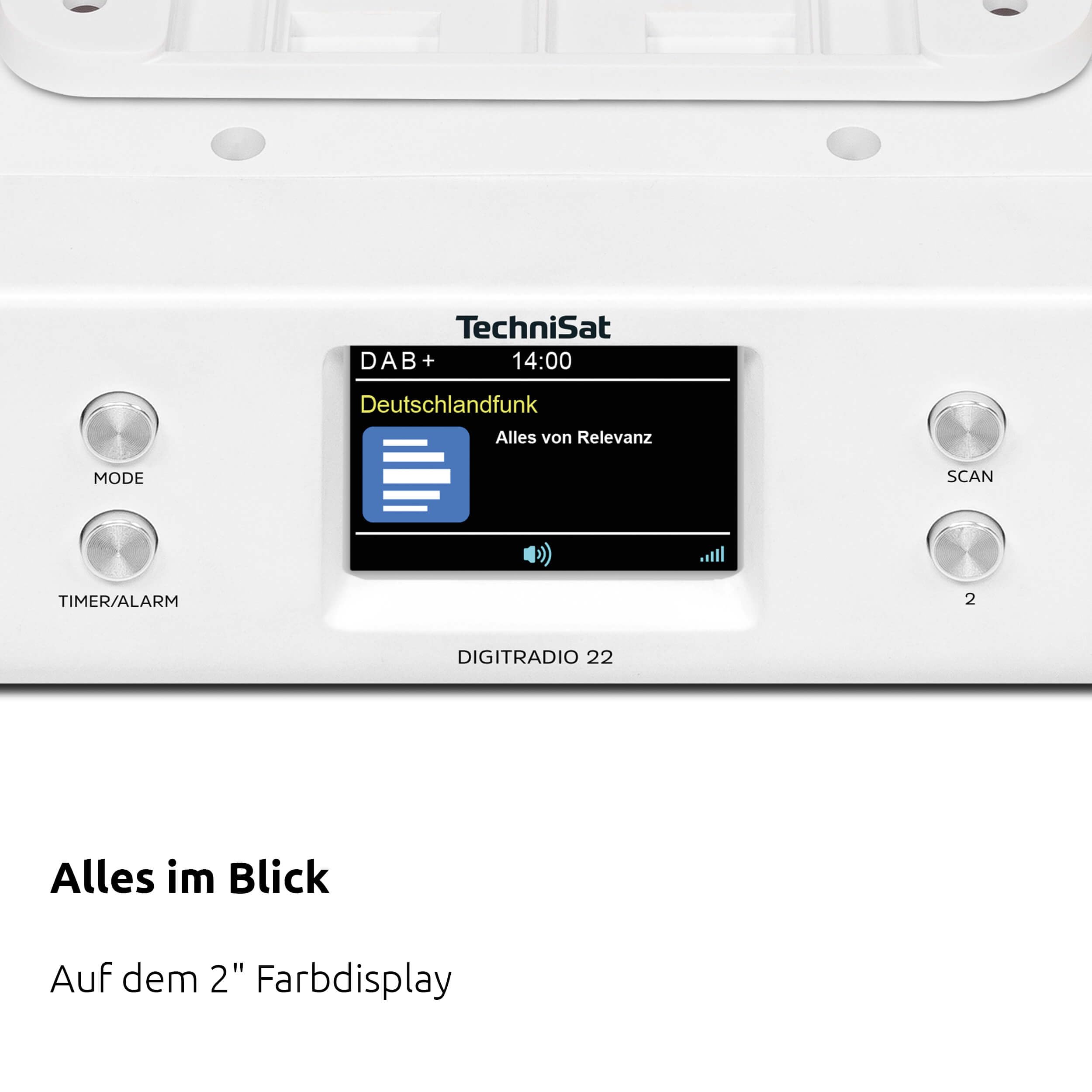 TechniSat DIGITRADIO 22 - Küchenradio mit Bewegungssensor (Unterbauradio inkl. Montageplatte, DAB+, UKW, 2" Farbdisplay, LED-Licht, Favoritenspeicher, Wecker, 2 Watt) weiß