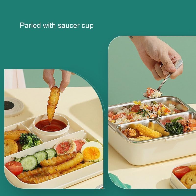 Image of Kids Stainless Steel Lunch Box for School, 1120ml Bento Lunch Box with 3 Compartments, Leak Proof Sauce Container, Spoon, BPA Free Insulated Tiffin Box, Dinosaur Lunch Box for Boys Girls,Green