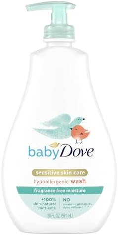 Baby Dove Sensitive Skin Care Baby Wash For Bath Time, Moisture Fragrance Free and Hypoallergenic, Washes Away Bacteria 20 oz