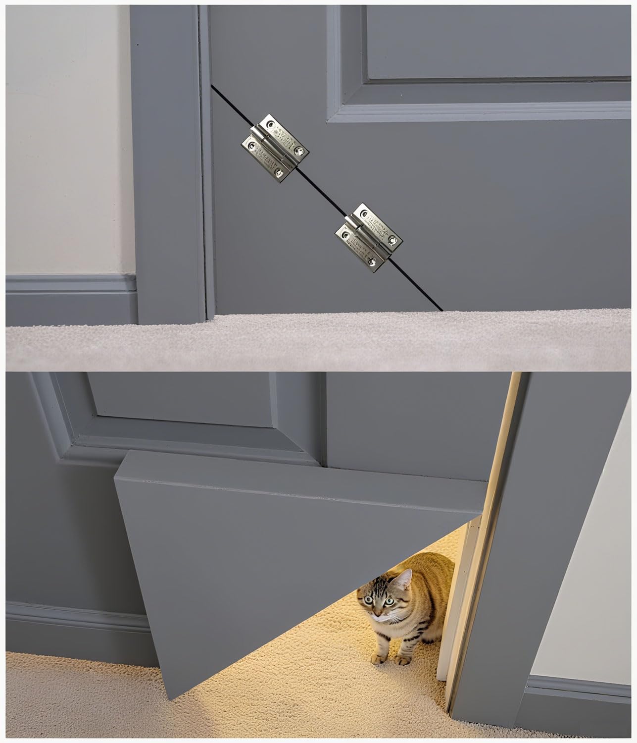 MouMouPurr Cat Door, Adjustable Cat Door Hinge Kit (Left & Right Hand) - Fits Hollow Doors and Solid Interior Doors Easy，Installation Kitty Door