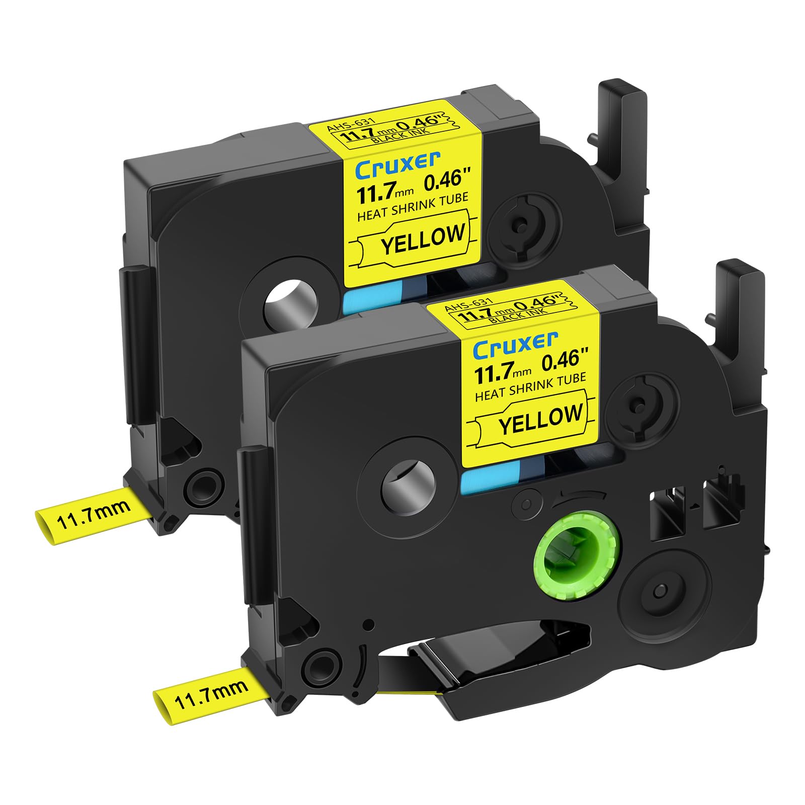 Cruxer Compatible for Brother HSE631 HS2-631 11.7mm 1/2" 0.46 Inch Heat Shrink Tube Label Tape Black on Yellow for PTE550 PTP750 PTD210 PTD450 PTD400AD PTH110 PT710BT Label Maker, 2-Pack โ image 1