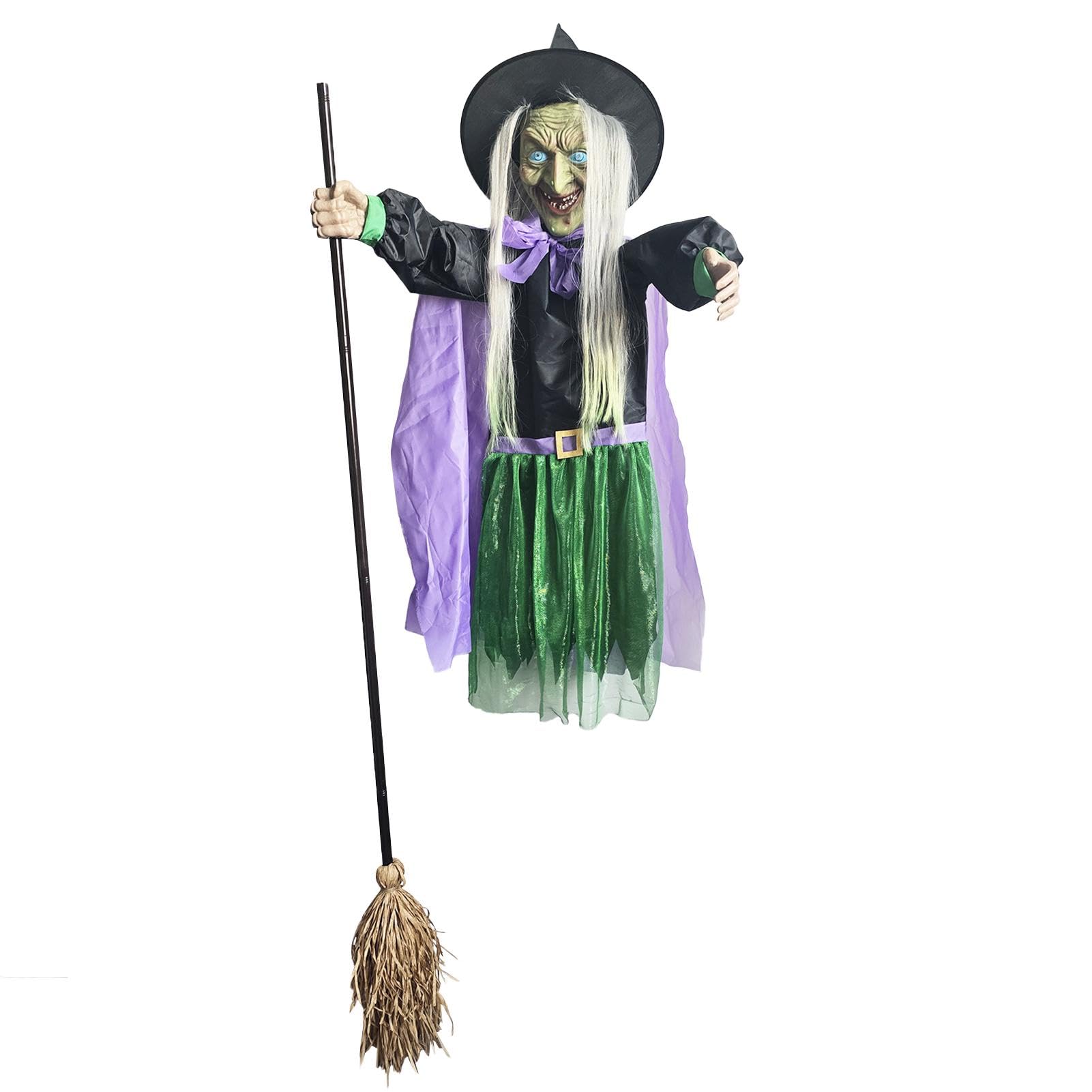 Animierte Halloween Hexe 180cm - Fliegende Hexe Mit Licht & Sound Für Garten