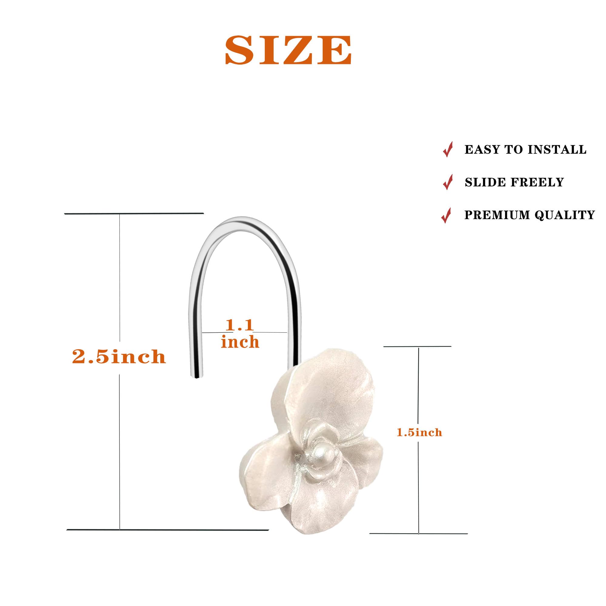 CandyGrid 12 PCS Cute Flower Shower Curtain Hooks Rings Rust Proof, Silver White Decorative Floral Shower Curtain Hooks Hanger for Bathroom, Baby Room, Bedroom, Living Room Decor