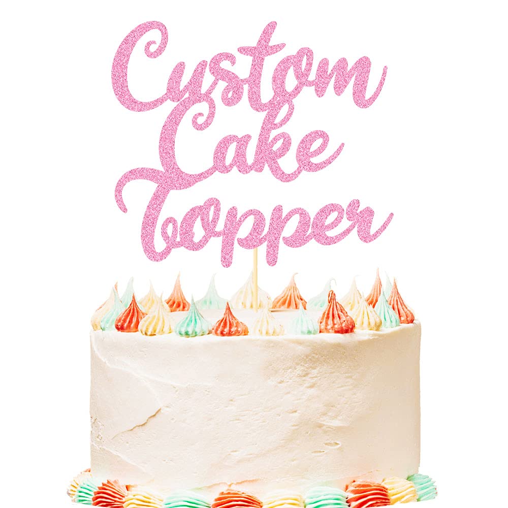 Personalised Birthday Cake Topper Customized Any Word Name Age Party Cake Decoration Double Sided Glitter Card 1st 10th 16th 18th 20th 21st 30th 40th 50th 60th 70th 80th Pink