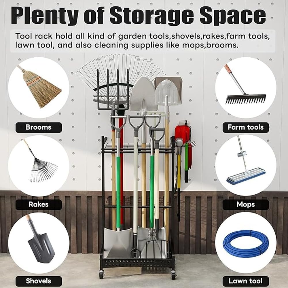Robusto Organizer per Attrezzi da Giardino con 30 Slot e 9 Ganci