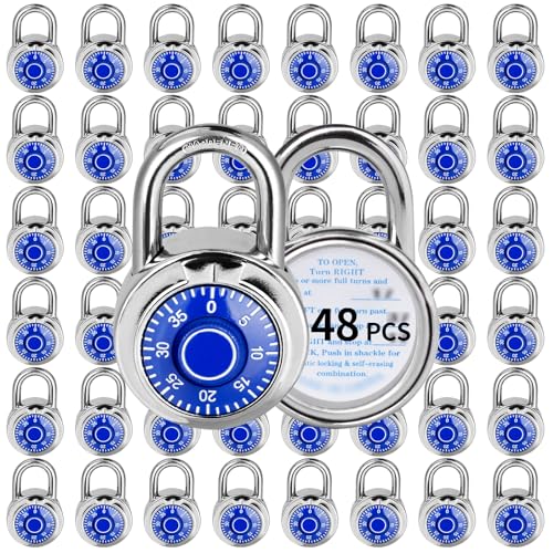 Image of Combination Lock, LQYN Standard Dial Combination Lock, Pack of 48; Blue Turnplate, 2 in. Wide, Fixed Three Digital Combination, for School, Gym & Locker, Toolbox, Gate