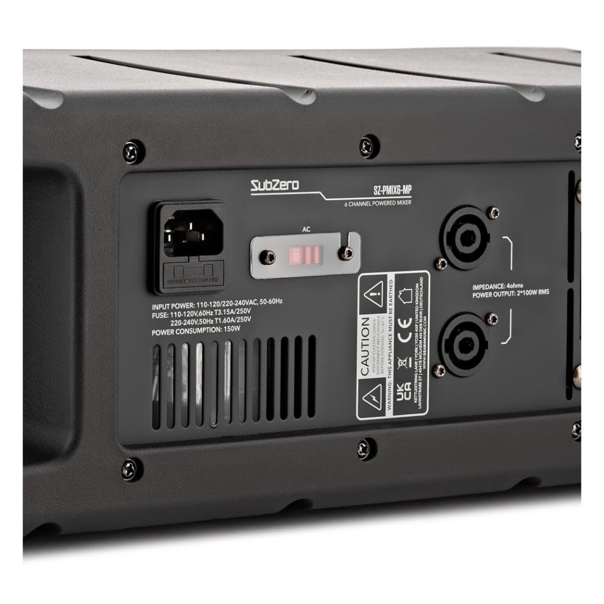 SubZero Mezclador autoamplificado con reproductor multimedia digital | Seis canales con entradas XLR y jack, reproductor MP3 integrado con Bluetooth, 200W RMS/250W pico