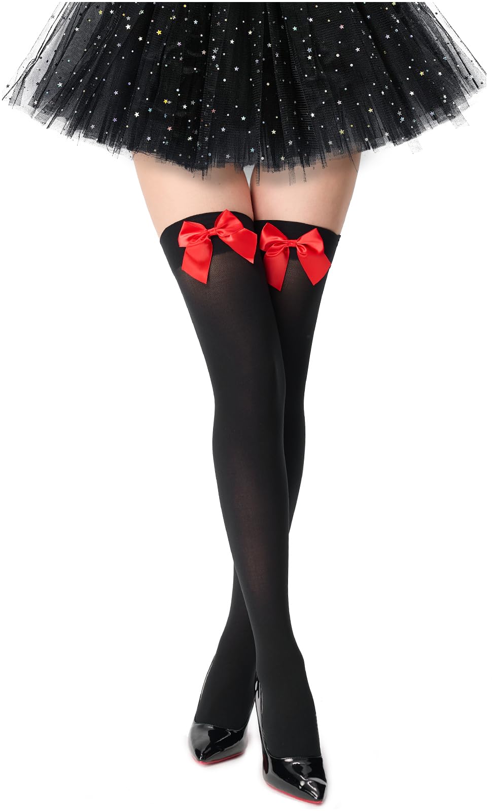 Women's Satin Bows Thigh High Stockings Hold-ups Snag-Resistant Knee High Long Socks