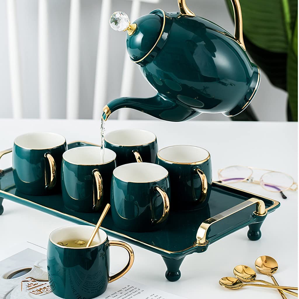 Juego de tazas de café espresso Juego de regalo de cerámica para café y té Juego de tazas de café para 6 personas Exquisito juego de té de cerámica Malaquita verde oscuro Tazas de té verde
