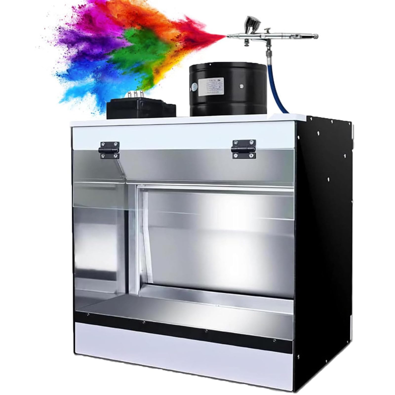 ZenSeFarin Craft Table Airbrush Booth, Airbrush Spray Booth with Waterfall, with Water Curtain Exhausting Air System, LED Lighting, for Model Cake Nail Art Pottery & Crafts 50 * 50 * 40cm