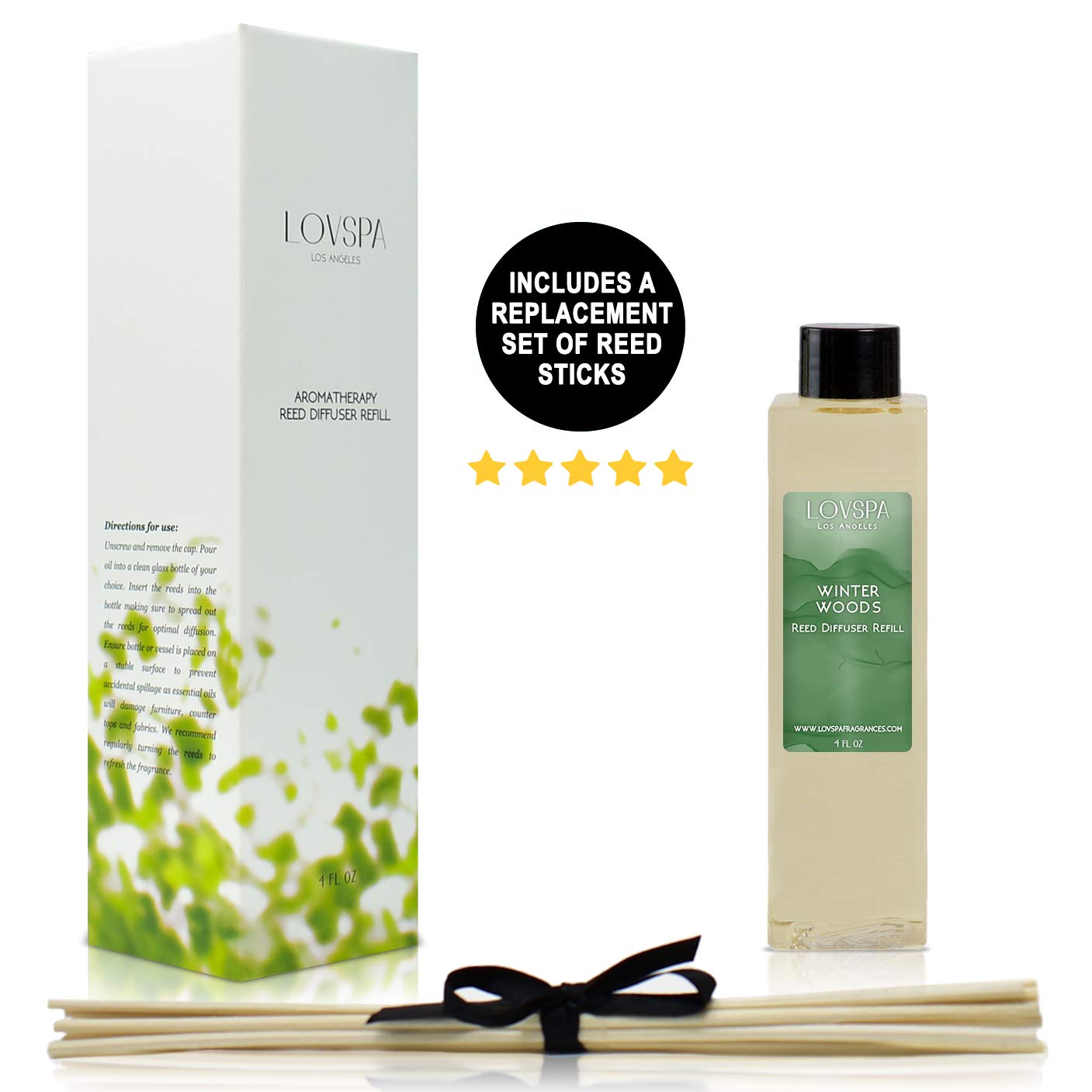 LOVSPAWinter Woods Reed Diffuser Oil Refill with Bamboo Reeds - 4 oz