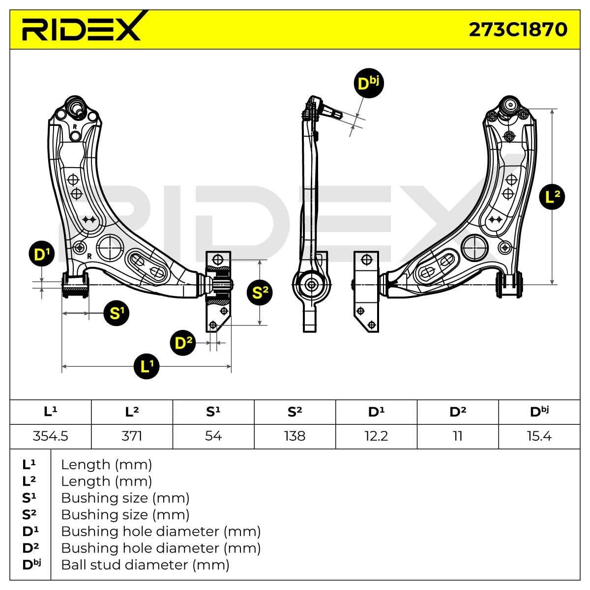 RIDEX 273C1870 Barra oscilante de suspensión de ruedas Derecha Delantero con soporte con rótula de suspensión/carga con apoyo de caucho con tuerca Compatible con VW Golf 6 5K1