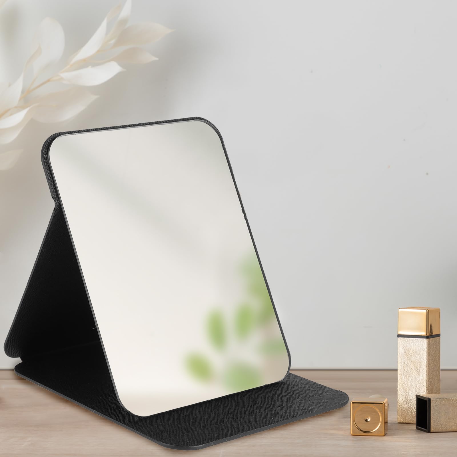Miroir de Voyage Pliable 21,5 x 15,5 cm, Miroir de Table Portable avec Housse en PU, Miroir Maquillage Réglable pour Salle de Bain, Bureau et Voyage