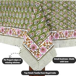 CPC Tablecloth 100% Cotton 72x140 Inch Indian Block Print Easter Rectangle Table Cover, Table Cloth for Weddings, Parties- Jade Green 12-Seater CPC Tablecloth 100 Cotton 72×140 Inch Indian Block Print Easter Rectangle Table Cover Table Cloth for Weddings Parties Jade Green 12 Seater