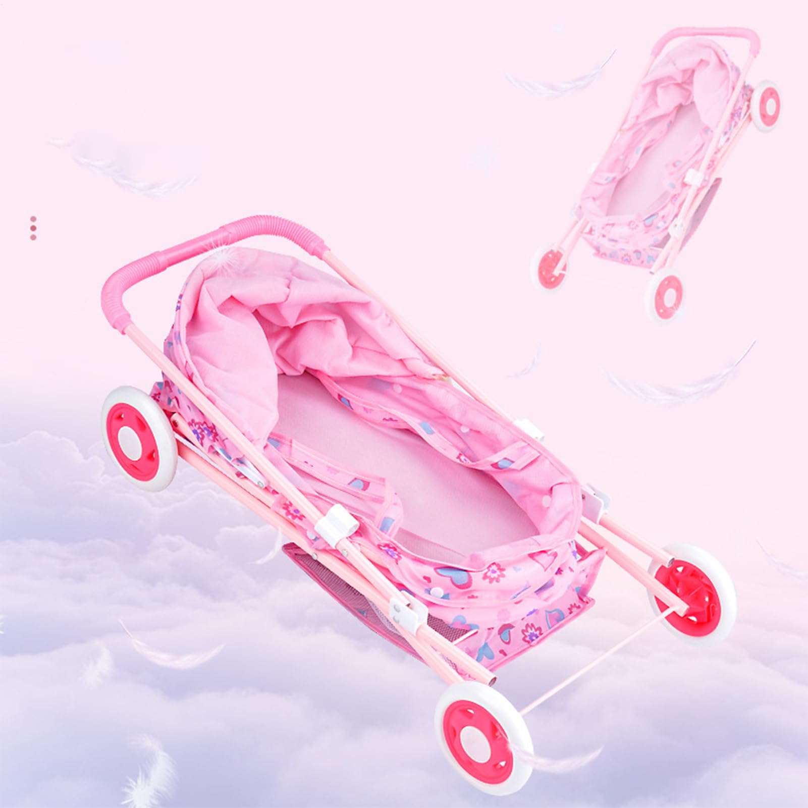 Puppen-Kinderwagen für kleine Babypuppen Robust Geräumig Realistisches | Hochstuhl-Wagen für Babypuppen Kinderzimmer-Spielzeugbuggy, für Kindertag, Geburtstag, Ostern