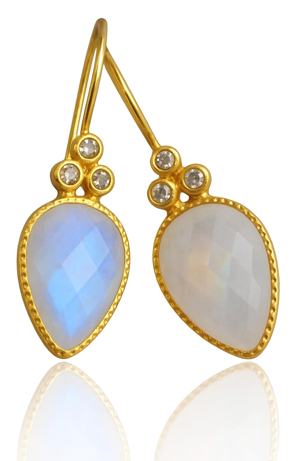 Pendientes de plata de ley con piedra de luna y diamantes chapados en oro