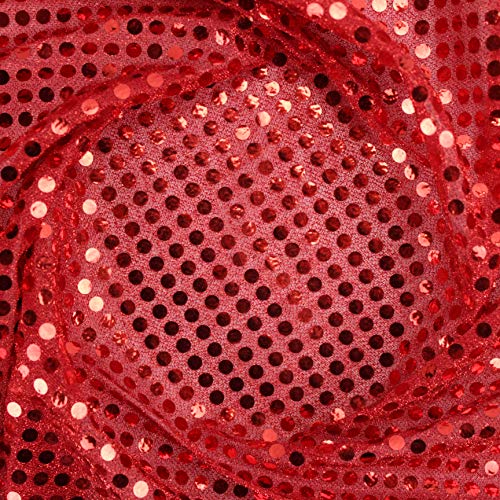 TELA DE PUNTO LAMÉ EN COLORES LISOS CON LENTEJUELAS LISAS Y HOLOGRAMAS DE 6mm SERIE ÓRBITAS DE ANCHO 112cm POR METRO (ROJO, 1 METRO)
