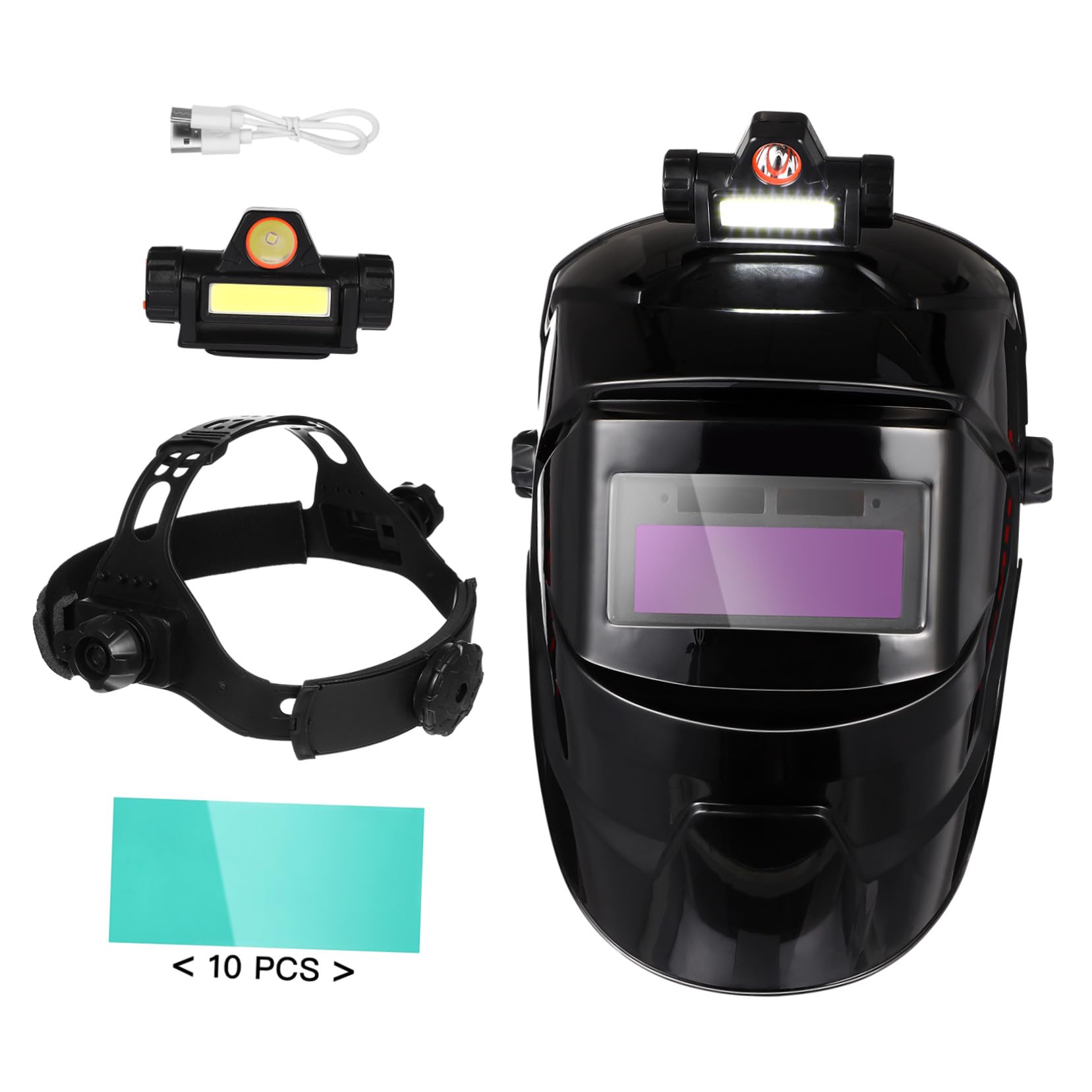 Cagoule de Soudage Réglage de Serrage Ajustable à Assombrissement Automatique Protection Lumière Grosse Vitre en PP pour Divers Travaux de Soudure en Intérieur et Extérieur