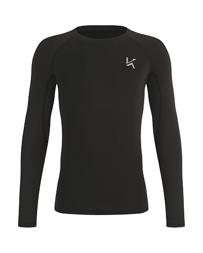 Konrunppy Youth Boys Compression Shirt Long Sleeve Kids Undershirt for Football Baseball Moisture Wicking Athletic Base Layer