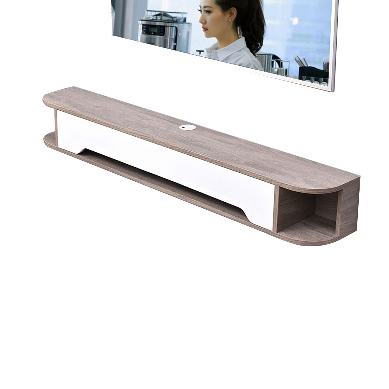 Floating Tv Stand Cabinet Unit 51.1in Wall Mounted Media Console with Door, Floating Entertainment Center TV Stand ，Solid Wood Set-top Box Rack, Complete Machine (Color : E)